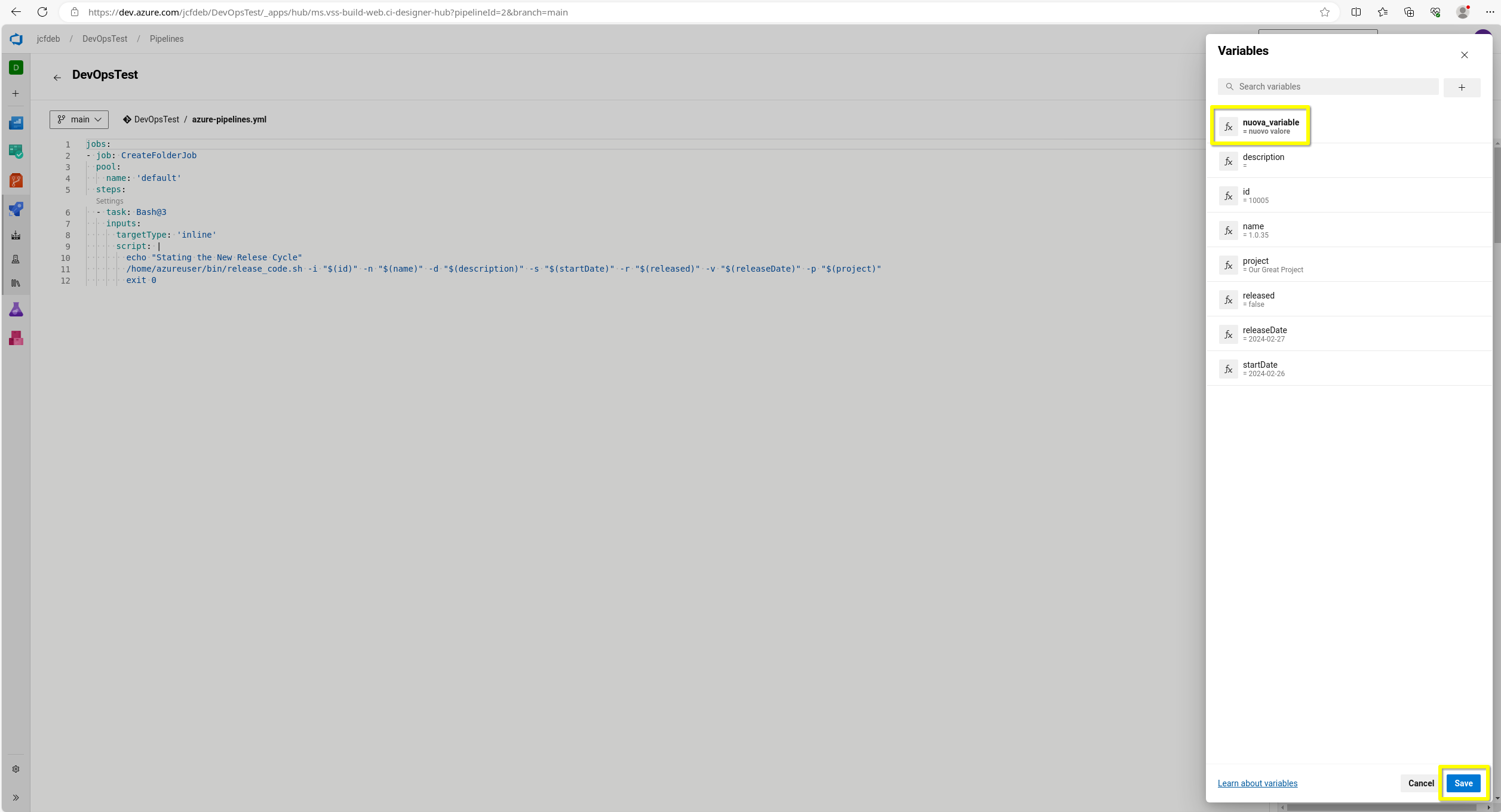 12 azure devops pipeline variable save